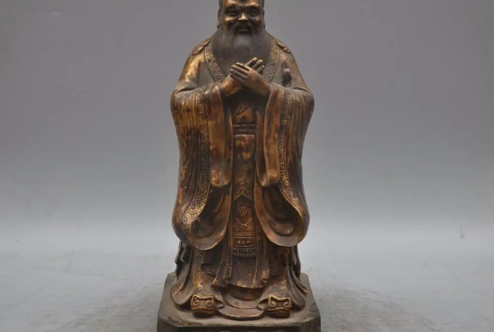 

11" China Ancient Philosopher Confucius Kong Zi Bronze Bronze Statue