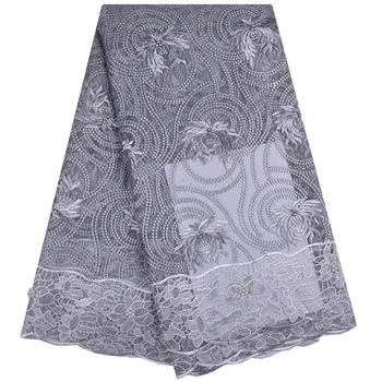 

Fashion African Lace Fabric High Quality Gray Color Lace Nigerian Lace Fabric 2018 High Quality Lace With Beaded 5 Yards 1250