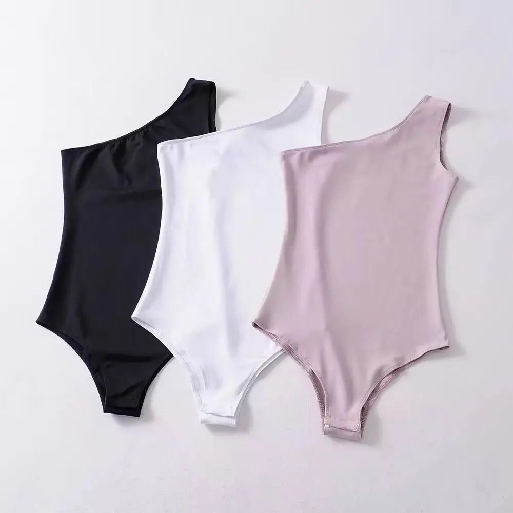 Jellpe 2018 New Basic One Shoulder Bodysuit Rib Knit Elegant Women Sexy Spring Bodysuits Fashion Skinny Bodysuit