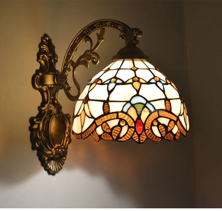 Настенный светильник Tiffany в европейском стиле, витражное стекло в стиле барокко, настенное бра, зеркало для спальни, ванной комнаты, шкафа, светильники E27 110-240 В