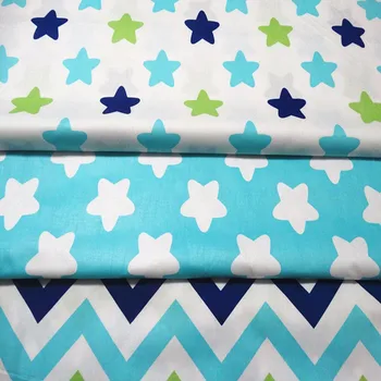 

Pretty 50*160cm 100% Cotton twill cloth new nordic wind simple white/blue stars zigzag for DIY clothes cushions quilting telas