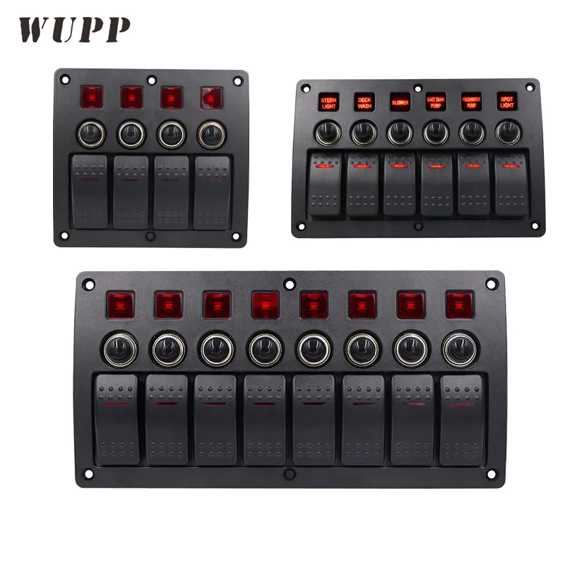 WUPP 12V 24V Switch Panel 4 6 8 Gang Switches Panel For Car Boat Marine