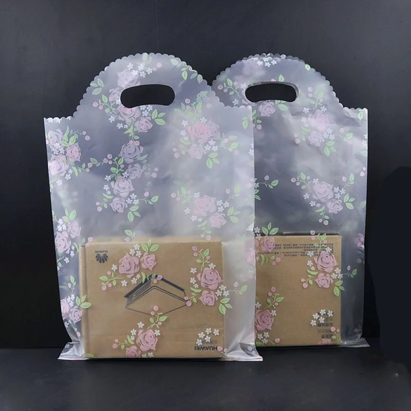 50pcs Transparent Plastic Gift Bag rose flower Clothes shopping bag Birthday Present Wedding baby shower Candy Bag Packaging