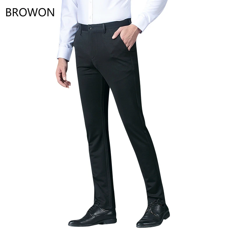 

BROWON 2019 Summer Men's Formal Pants Slim Fit Suit Pant Formal Wedding Business Straight Male Trousers Office Dress Pants