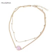 Банни розовый милый геометрический чокер с медальоном с камнем ожерелье для женщин простой бисер чокер, ошейник, воротник ключицы цепи ожерелье