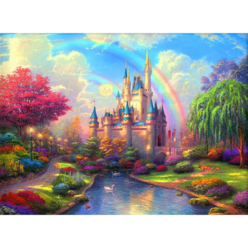 

Needlework,DIY DMC Cross stitch,Sets For Embroidery kits,Precise Printed Rainbow Castle Patterns Counted Cross-Stitching Z504