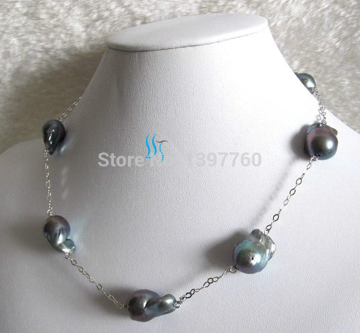 

Miss charm Jew.74 18" 15-22mm Peacock Nuclear Tin Cup Freshwater Pearl Necklace Silver Chain