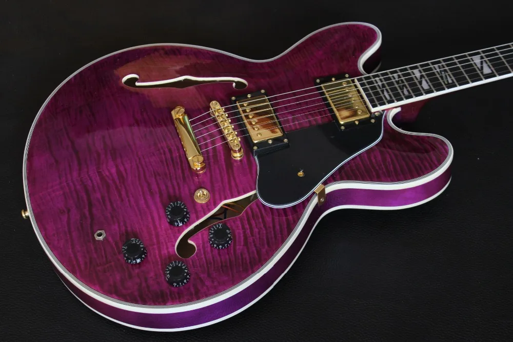 

new standard Custom ,F hollow body jazz electric guitar, purple tiger flame top gitaar,can customize any logo