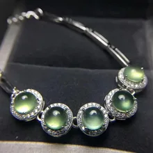 Натуральный зеленый пренит браслет из натурального драгоценного камня 925 серебряный браслет женский модный элегантный круглый вечерние ювелирные изделия подарок