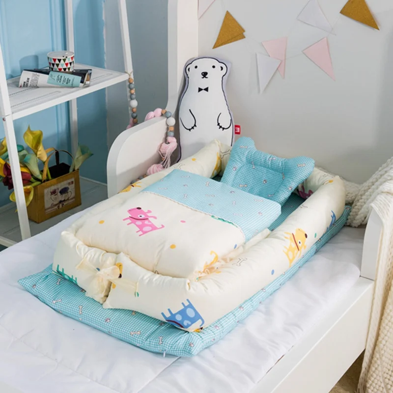 

4pcs Baby Baby Nest Beds Foldable Portable Crib Cotton Baby Travel Bed Folding Toddler Cradle Newborn Bumpers Baby Beding Set
