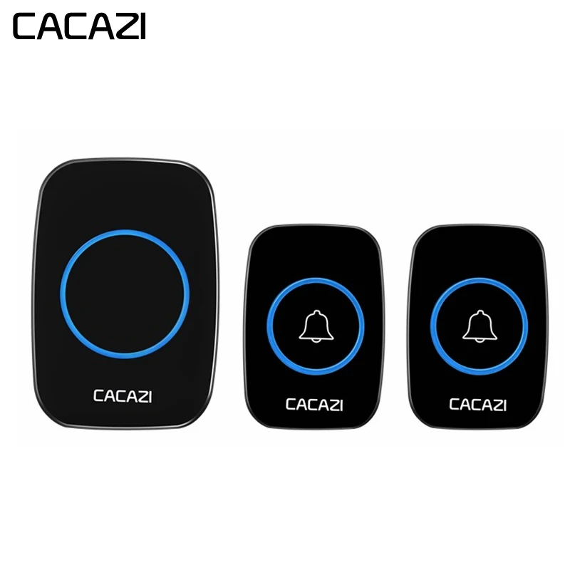 CACAZI Wireless Doorbell Waterproof Battery buttons US EU UK plug Receiver 300M Remote Led light Home Cordless Bell 60 Chimes