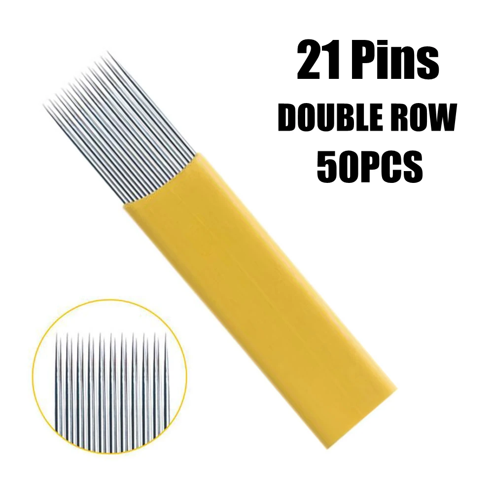 50 PCS Double Microblading Needles 21 Pins Permanent Makeup Blades