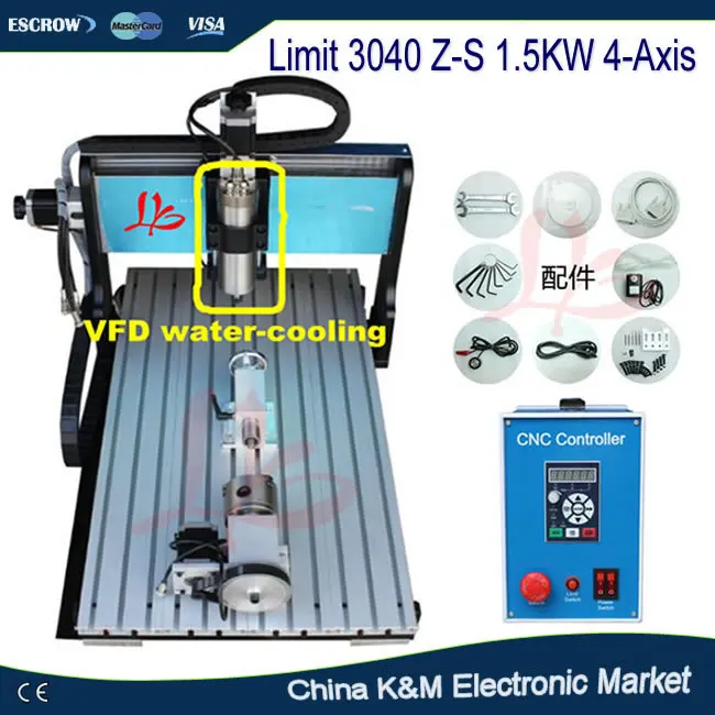 

Free Shipping CNC 3040 Z-S 1500W 4 Axis limit switch engraving machine