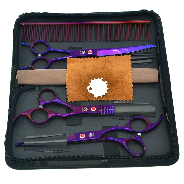

7.0" Professional Pet Grooming Scissors Set Dog Cutting Scissors & Thinning Scissors Curved Head Shears, LZS0353