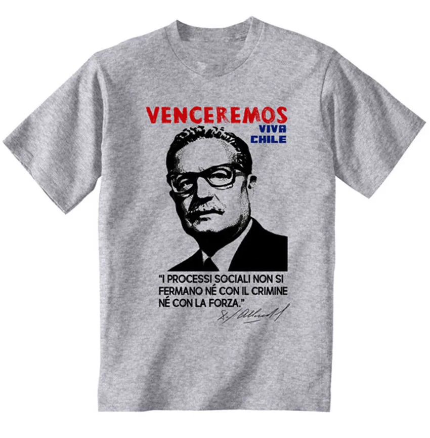 

SALVADOR ALLENDE I PROCESSI SOCIALI NEW COTTON GREY TSHIRT Jacket Croatia Leather Top Quality T-shirt