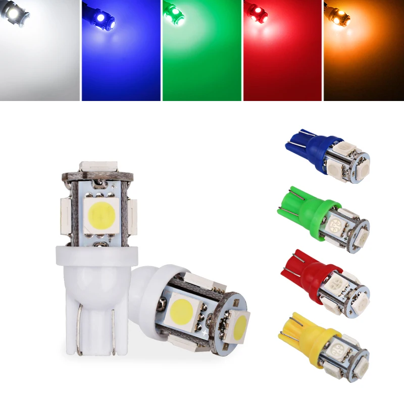 10 шт. Автомобильные светодиодные лампы T10 SMD 5050 5 LED W5W 194 168 921 2825|Сигнальная лампа| |