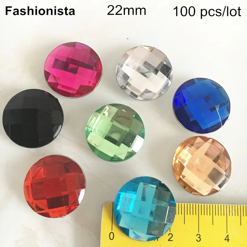 

22mm Round Flat Back Faceted Rhinestone Beads,Acrylic Rhinestone Cabochon For DIY Jewelry - Free Shipping,100 pcs