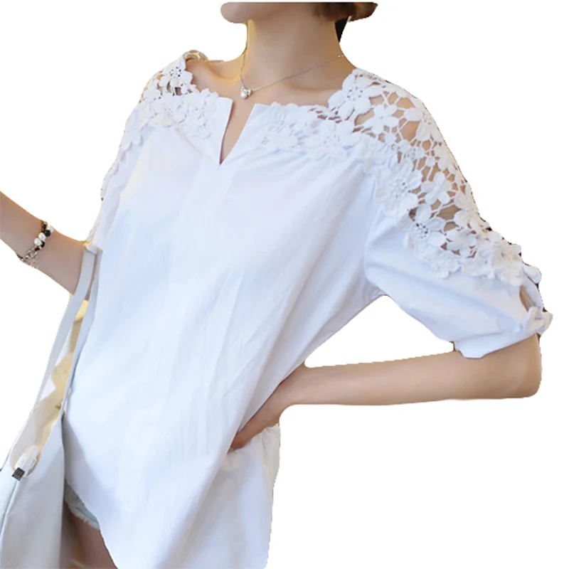 

VogorSean Woman Polyester Blouse Shirt Summer Women Tops Solid Casual Female Clothing White Shirts OL Sexy Blusas 2018 New