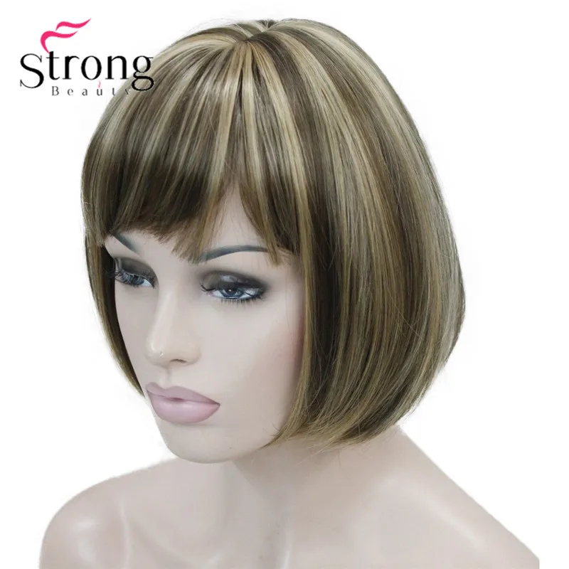 RG-071A #L10-124 fashion light brown with ginger hilight mix women' short straight full wig (2)