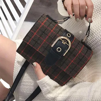 

Bag Womens Fashion Plaid Stripes Wool Belt Buckle Crossbody Shoulder taschen women bolsa masculina sac femme bolsas de mujer