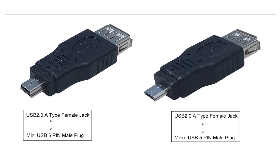 10pcs USB 2.0 A Female Jack to Mini USB B 5 Pin Male Plug OTG Adapter Connector