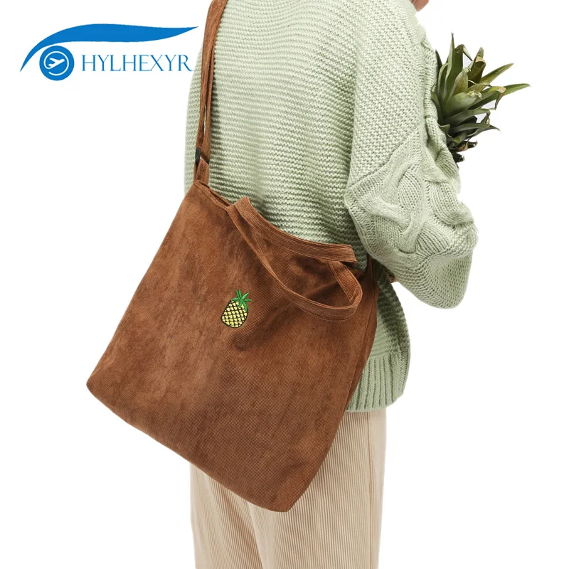 

Hylhexyr Embroidered Casual Tote Girl Corduroy Shoulder Messenger Bag Zipper Crossbody Handbags Women Bags For Traveling