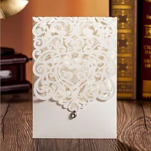 1pcs Sample Gold/White Elegant Engagement card / Wedding Invitation Custom With Rhinestone & Laser Cut Flower With Envelope