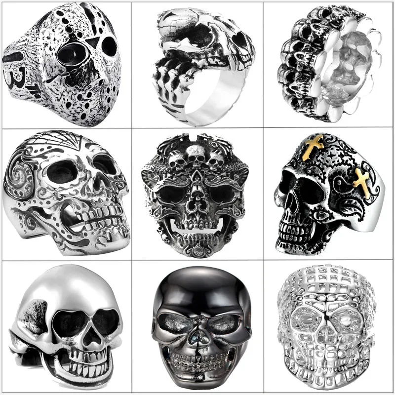 

Punk Cool Skull Fashion Big Ring Alloy Gothic Biker Hip Hop Men Jewelry Halloween Party Undead Decorations Accessories