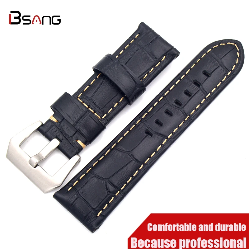 

Specials handmade crocodile leather strap 22MM 24MM NEW fashion quality Silver buckle bamboo pattern leather strap free shipping