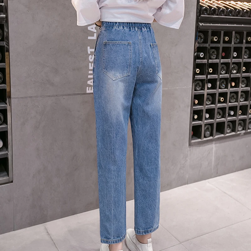 100Kg 5Xl Plus Size Women Jeans Elastic Waist Character Cartoon Print Jeans Casual Baggy High Waisted Mom Jeans Cintura Alta