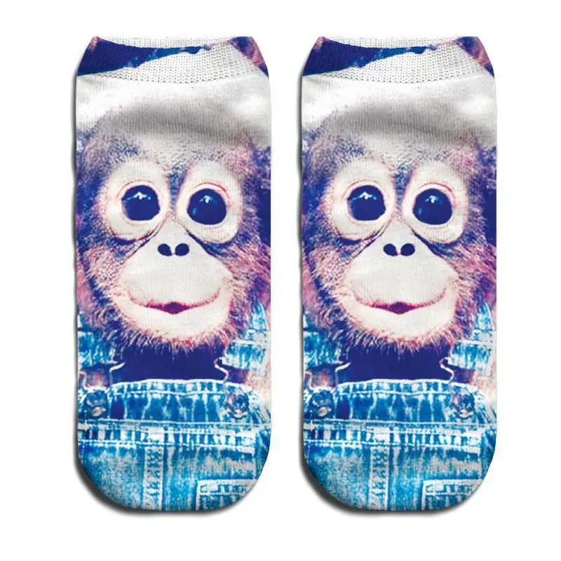 Модные 3D милые короткие носки женские Харадзюку принт Kawaii животных обезьяна Теплые ботильоны забавные носки для девочек Подарки на день