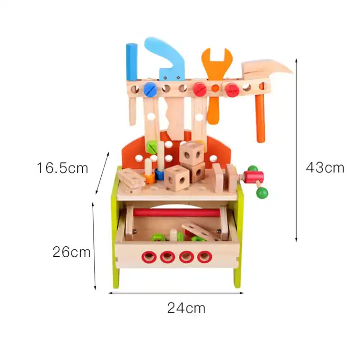 Multifunctional Toy Tool Set Pretend Play Workbench Tools Wooden