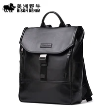 Brand BISON DENIM Top Genuine Leather School Bags For Teenagers Backpack Men Travel Casual Cowhide Laptop Backpack Free Shipping