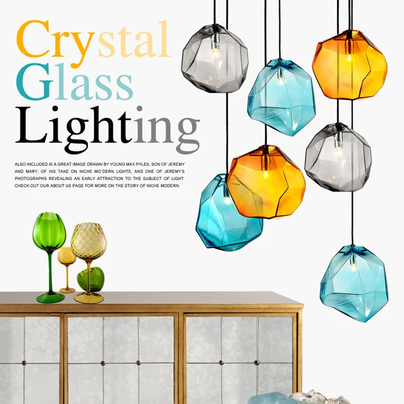 Modern Colorful Hanging Glass Pendant Light Yellow Grey Blue Glass Shade Iceberg Pendant Lamp Fancy Glass Home Lighting Decor For Restaurant   (8)