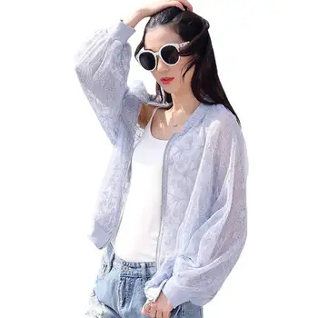 

Harajuku Organza Thin Short Coat Jacket Women Plus Size Sun Protection Clothes Jaquetas White Lace Cardigan Bomber Jacket C4620