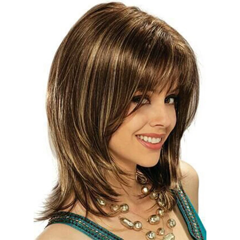 

American Bob Hair Short Shoulder Length Brown & Light Gold Color Women Holiday Party Head Wear Cosplay Props