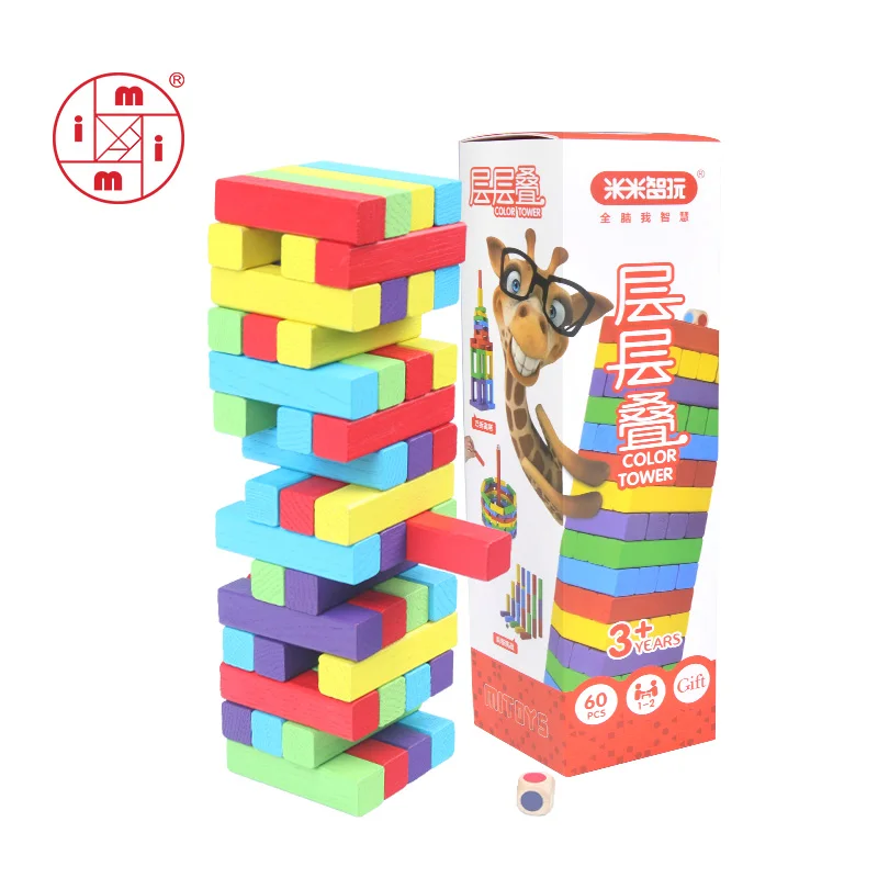 

MITOYS 60 PCS colorful Wooden Tower Blocks Toy Domino Stacker Board Game Family/Party Funny Extract Building Blocks Jenga