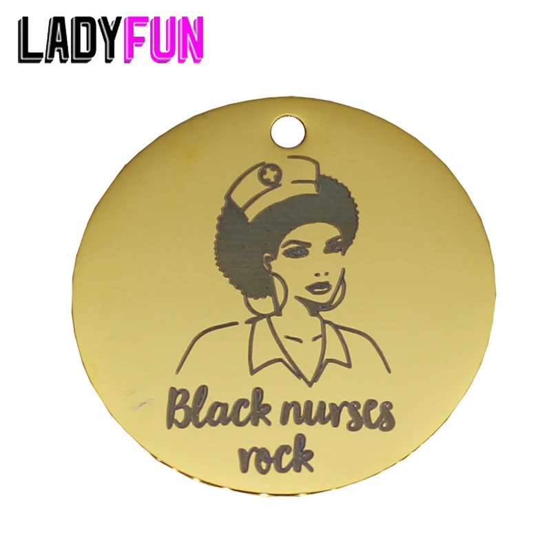 

Ladyfun 2019 Customizable Black Nurses Rock Pendant Charm Round Disc 25mm Black Girl Afro Nurse Gifts Charms For Jewelry Making