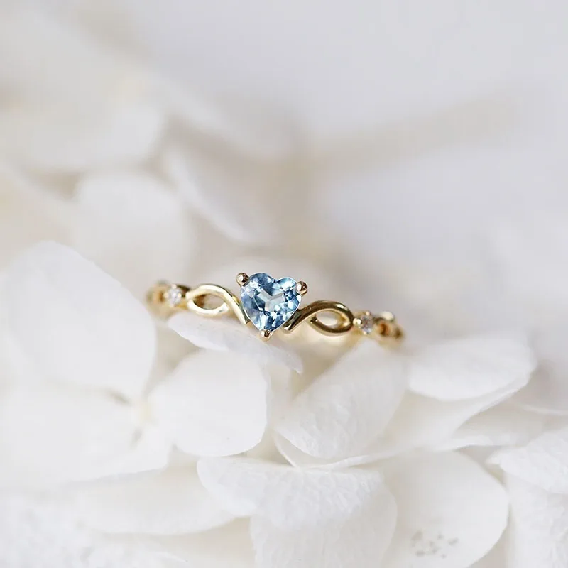 

Minimalist Blue Cubic Zircon Stone Small Heart Ring for Women Girl Silver&Gold CZ Crystal Engagement Rings Chic Jewelry Z5M056