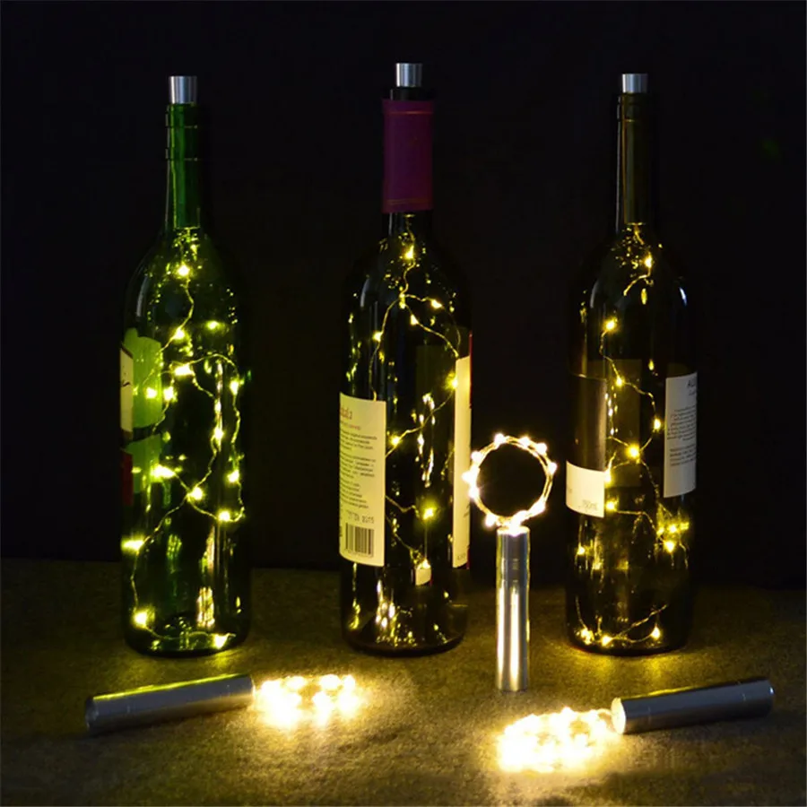 Thrisdar 10 шт. 2 м 20 светодиодный винный флакон медный провод светодиодный гирлянда Сказочный свет AA батарея питание Рождественская Свадебная