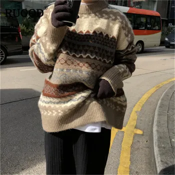 

RUGOD Vintage Knitted women sweater 2019 Korean Casual stripe long sleeve pullover sweaters Office lady loose stripe sweater