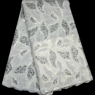 5 ярдов/шт) повторяющийся блёстки вышитые африканские handcut органзы кружевной ткани высокого качества для великолепное праздничное платье OP41 - Цвет: white