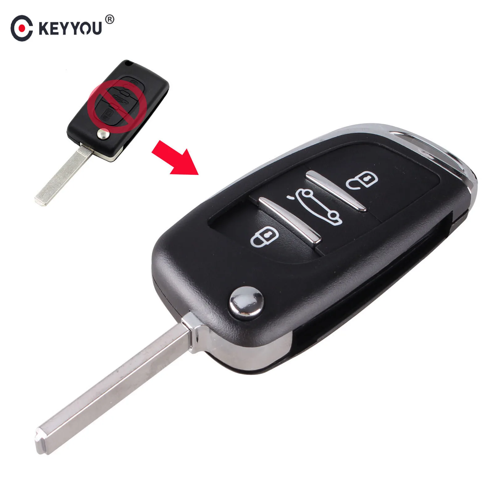 

KEYYOU Modified Remote Entry Key Fob Shell Case 3 Buttons for CITROEN C2 C3 C4 C5 C6 C8 Free Shipping