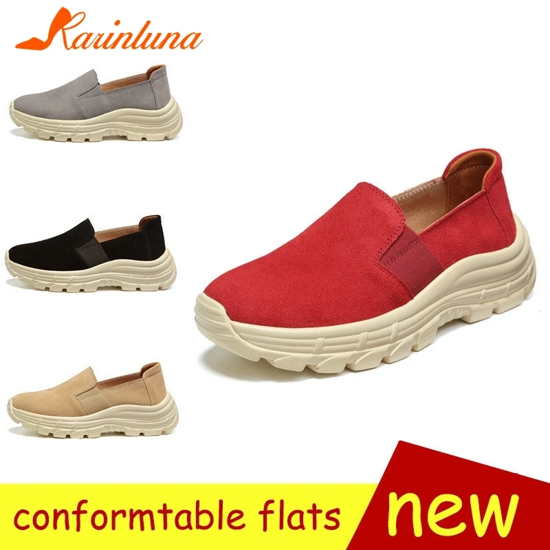 

KARINLUNA Brand New Loafers Luxury Split Leather Flat Platform Shoes Woman Casual Party Office Spring Autumn Flats Female