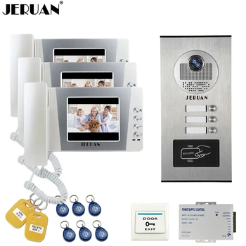 

JERUAN 4.3 inch LCD Video Doorbell Door Phone Intercom System 3 Monitor RFID Access Camera for 3 Household Apartment In Stock