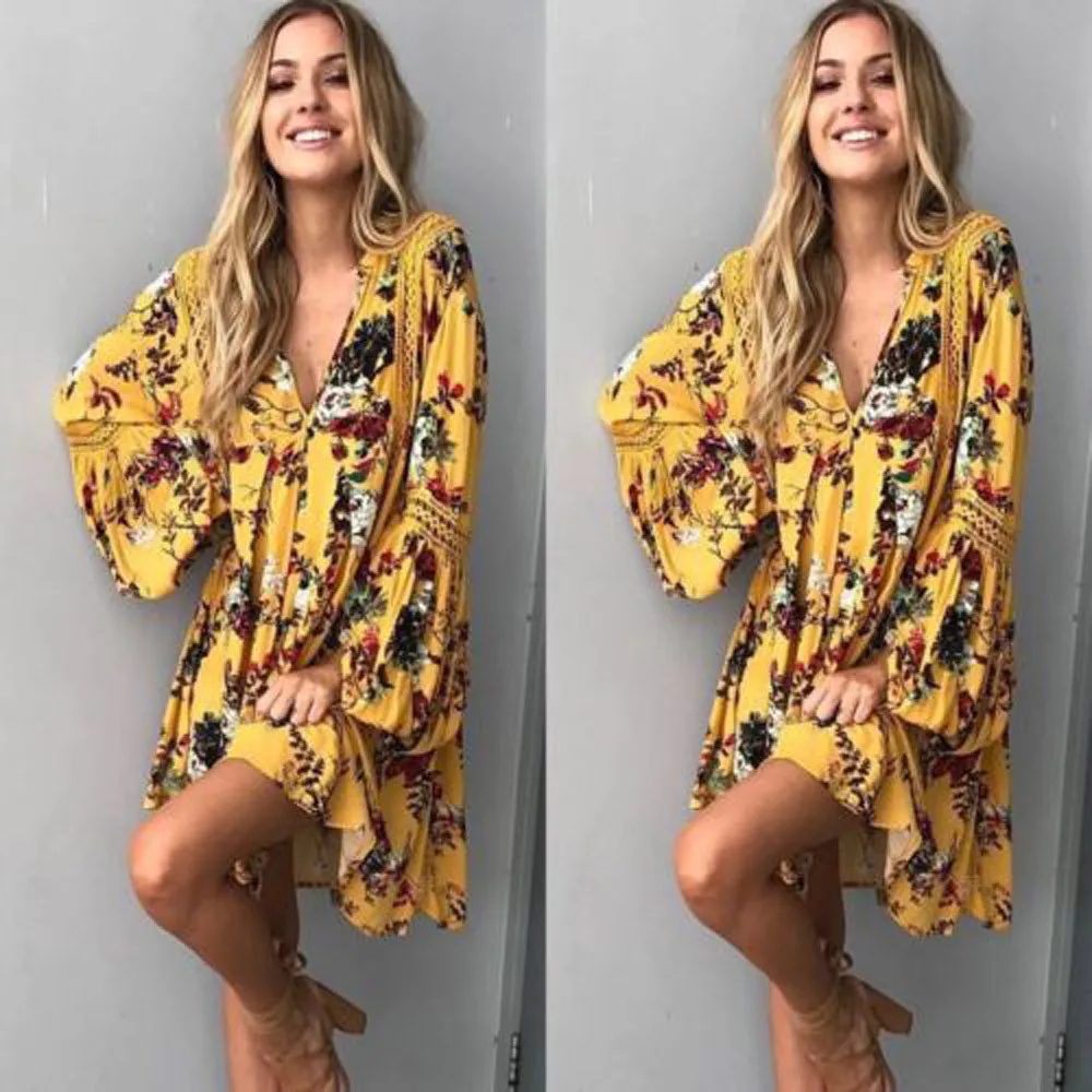 

Women Boho Floral Long soft Maxi Evening Party Beach Dress comfortable Sundress L50/0107