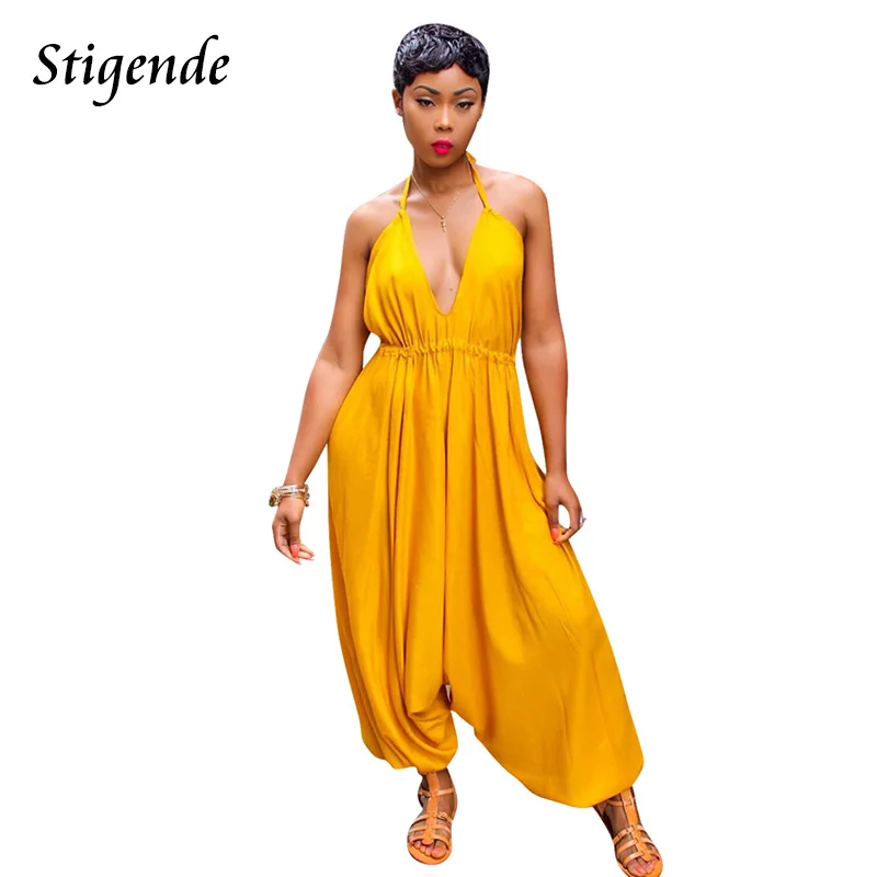 

Stigende 2018 Women Sexy V Neck Backless Halter Jumpsuit Romper Summer Beach Sleeveless Casual Loose Jumpsuit One Piece Pants