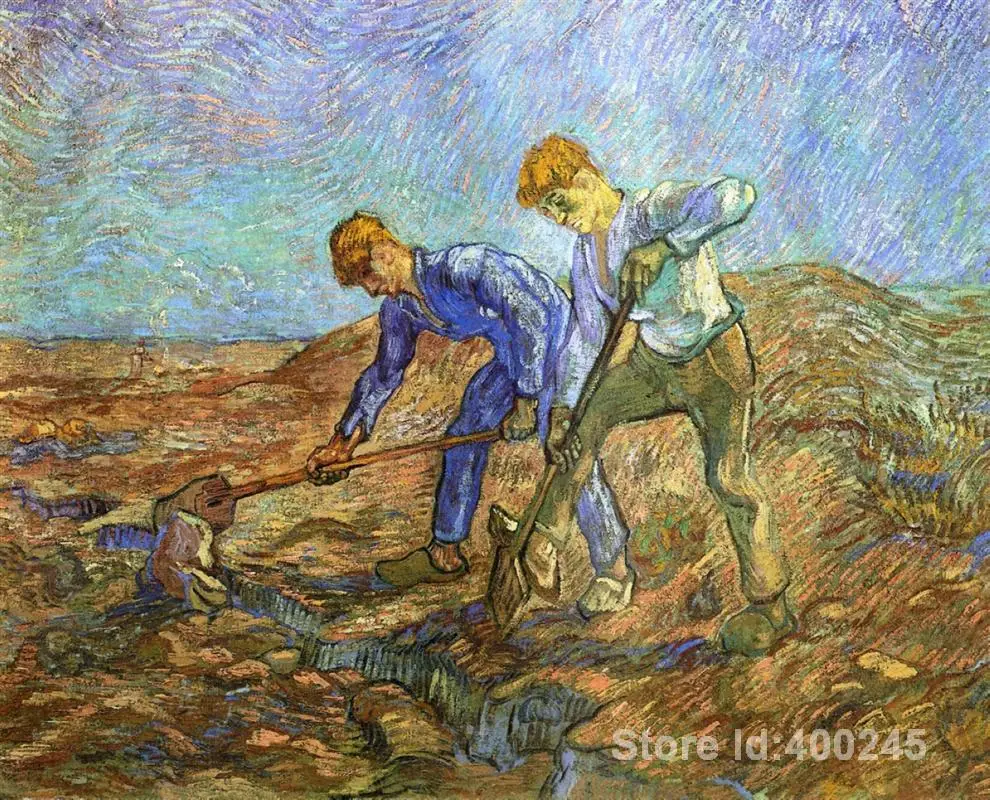 

Canvas Wall Art Online Gallery Vincent Van Gogh Handmade Oil Paintings Two Peasants Diging After Millet High Quality Home Decor