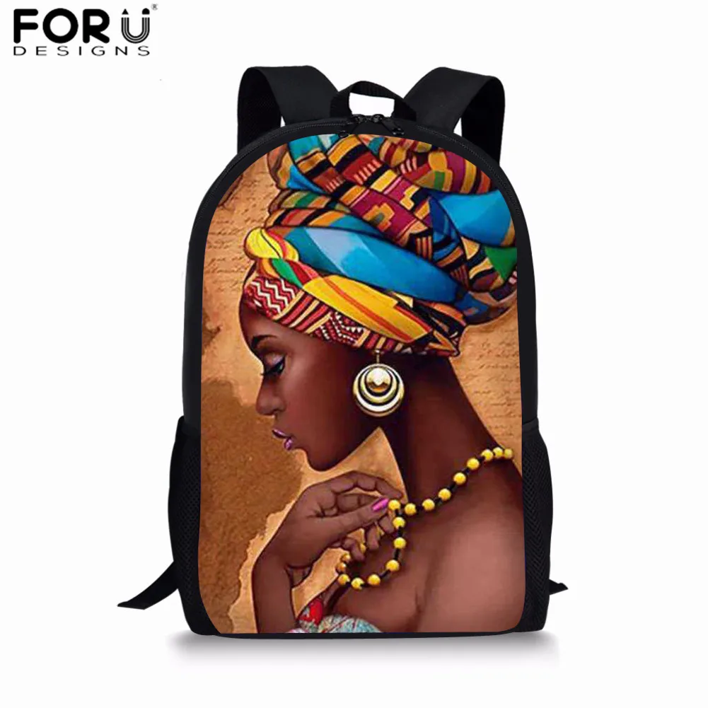 

FORUDESIGNS School Bags for Teenager Girls African Afro Princess Schoolbag Primary Student Backpacks Children Book Bags mochila