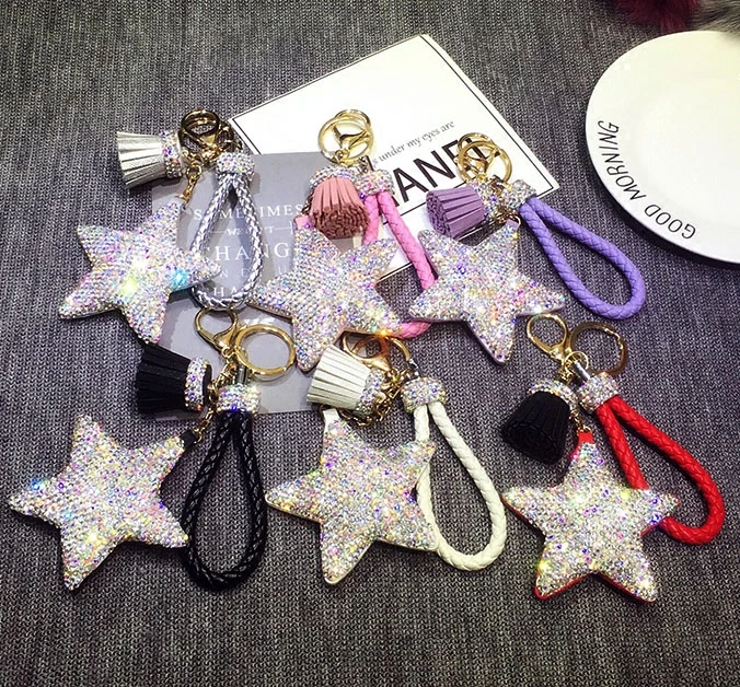 

Модный бриллиантовый кристалл звезда кисточка Сумочка с брелоком автомобильный брелок женский бриллиантовый звезда брелок с пряжкой ювелирные изделия для девочек